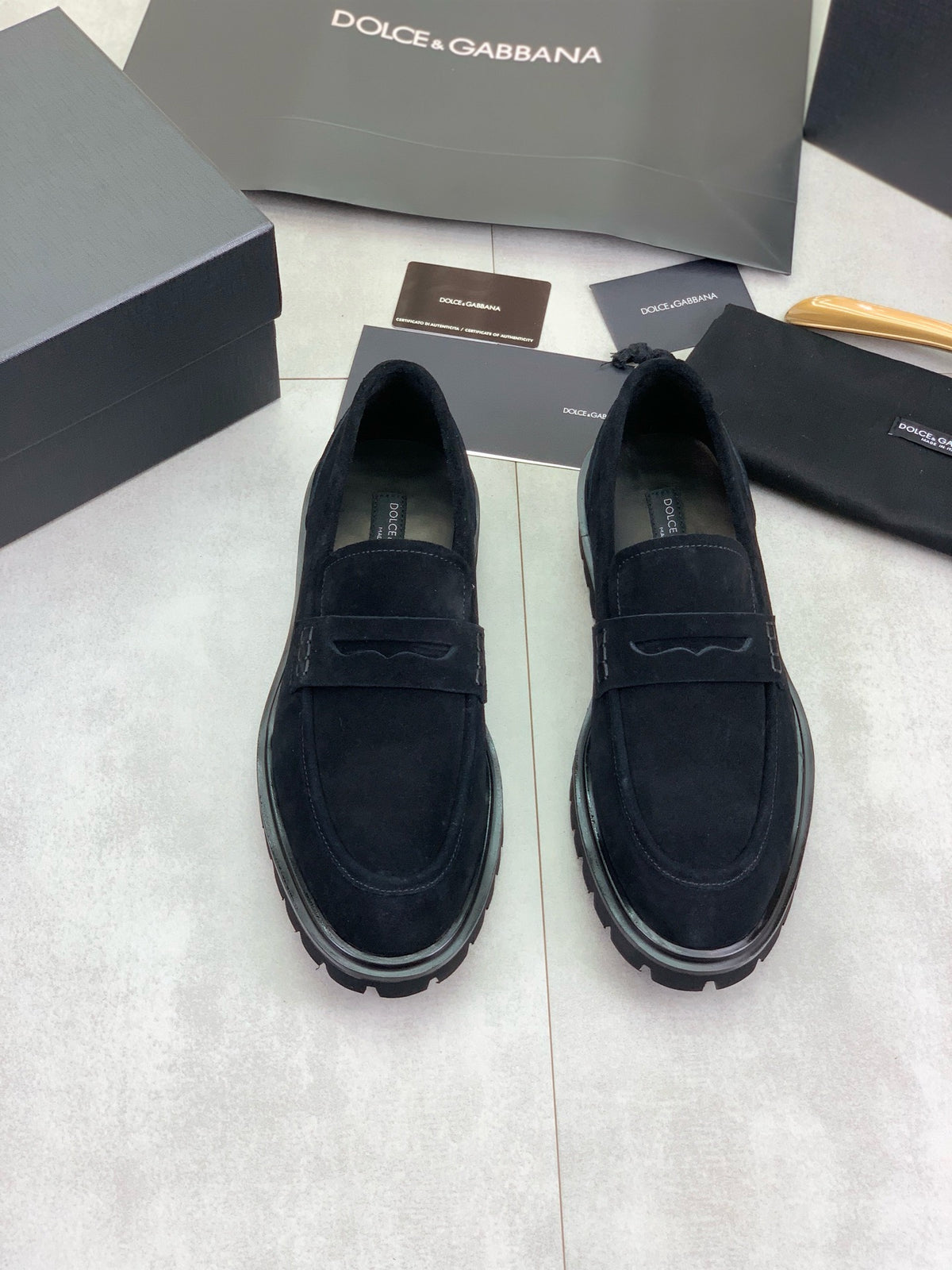 Dolce & Gabbana DG Men's Slip-On Moccasin Loafers with Metal Detail