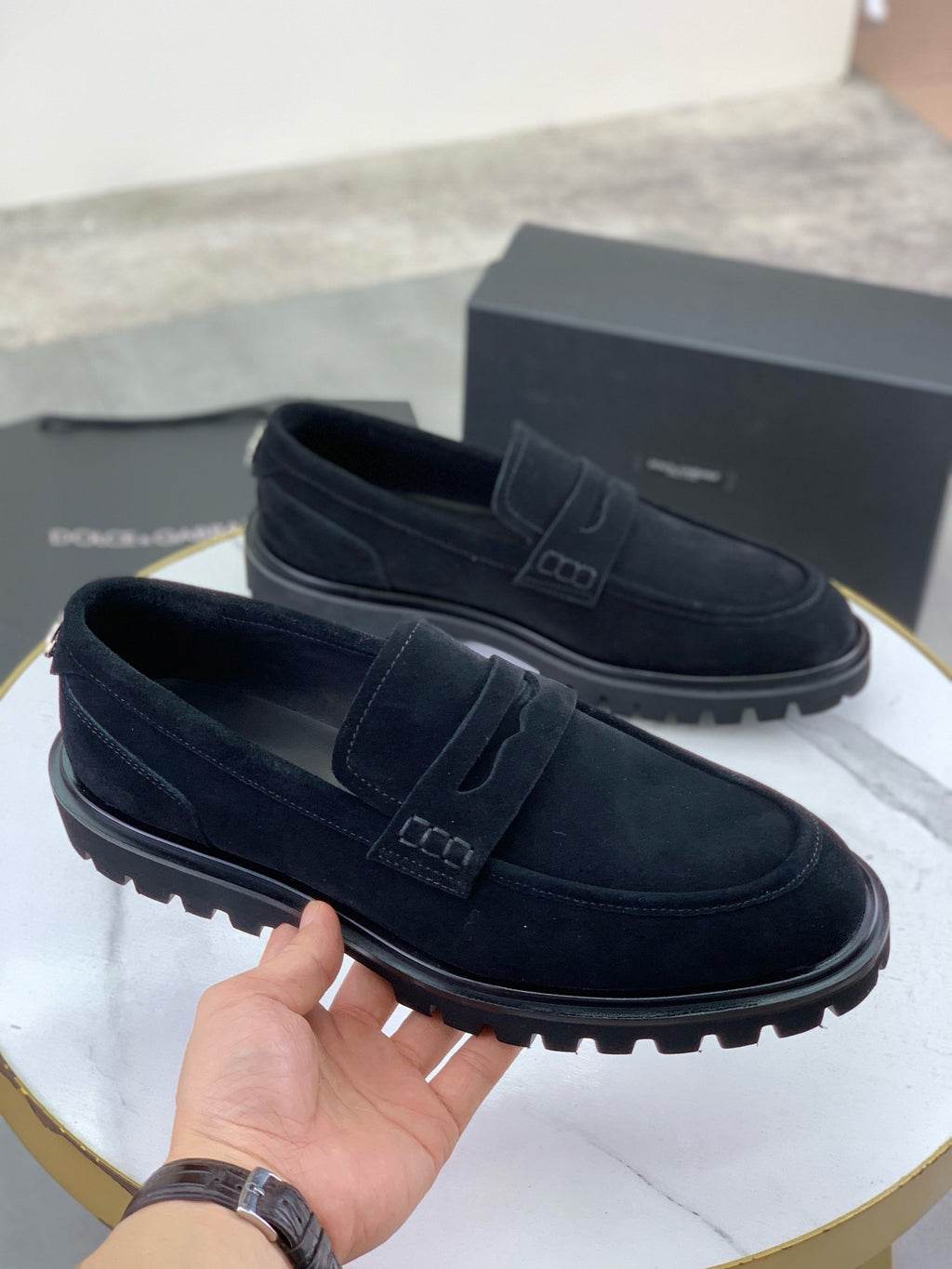 Dolce & Gabbana DG Men's Slip-On Moccasin Loafers with Metal Detail
