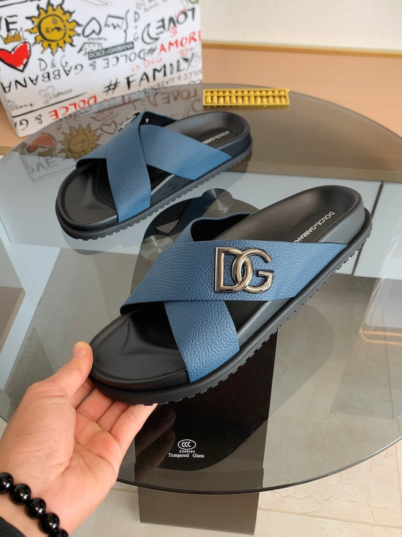Dolce & Gabbana DG Men's Leather Strap Sandals with Aluminum Buckle