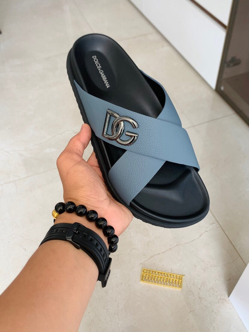Dolce & Gabbana DG Men's Leather Strap Sandals with Aluminum Buckle