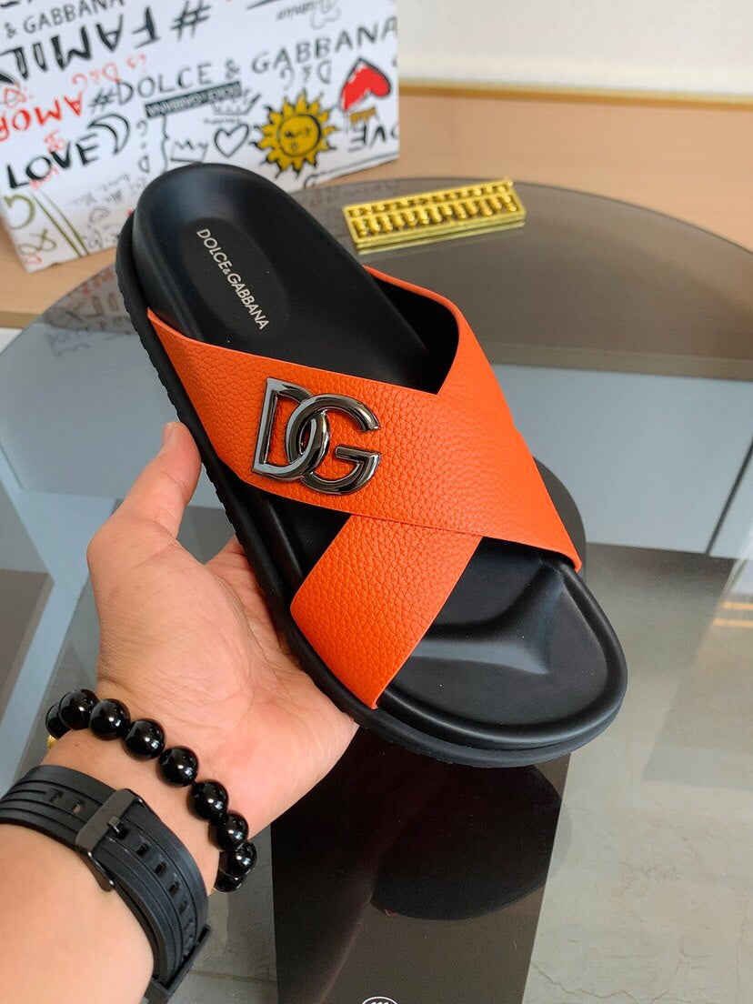 Dolce & Gabbana DG Men's Leather Strap Sandals with Aluminum Buckle