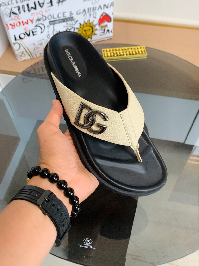 Dolce & Gabbana DG Men's Leather Strap Sandals with Aluminum Buckle