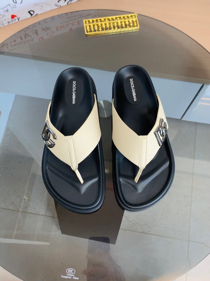 Dolce & Gabbana DG Men's Leather Strap Sandals with Aluminum Buckle