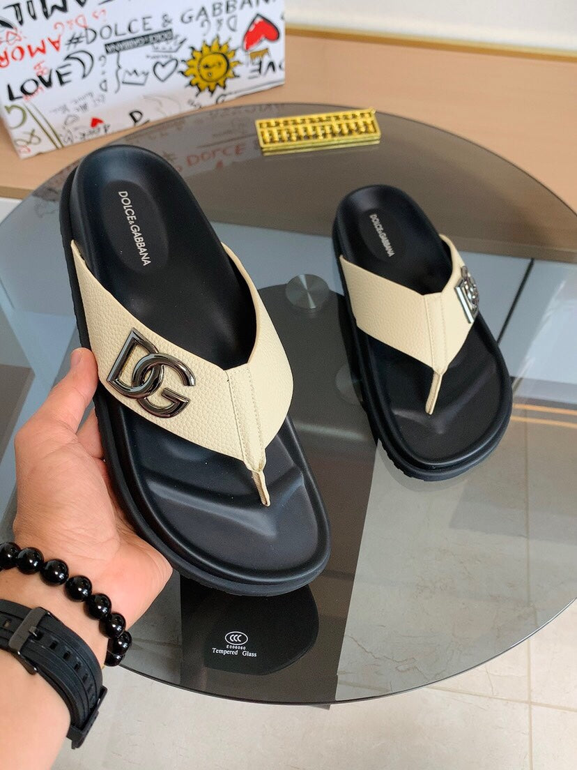 Dolce & Gabbana DG Men's Leather Strap Sandals with Aluminum Buckle