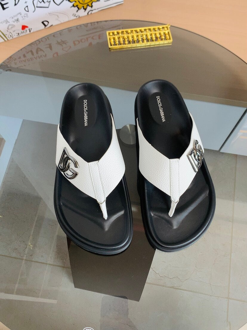 Dolce & Gabbana DG Men's Leather Strap Sandals with Aluminum Buckle