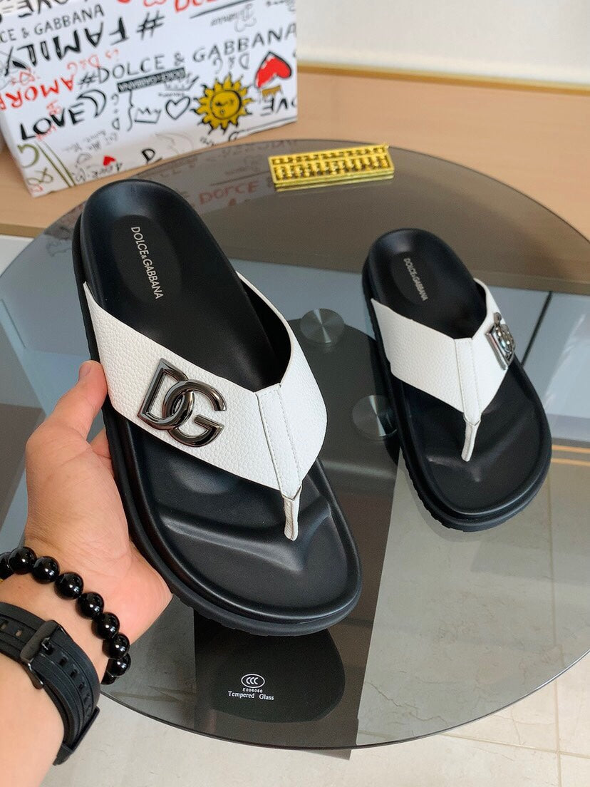 Dolce & Gabbana DG Men's Leather Strap Sandals with Aluminum Buckle