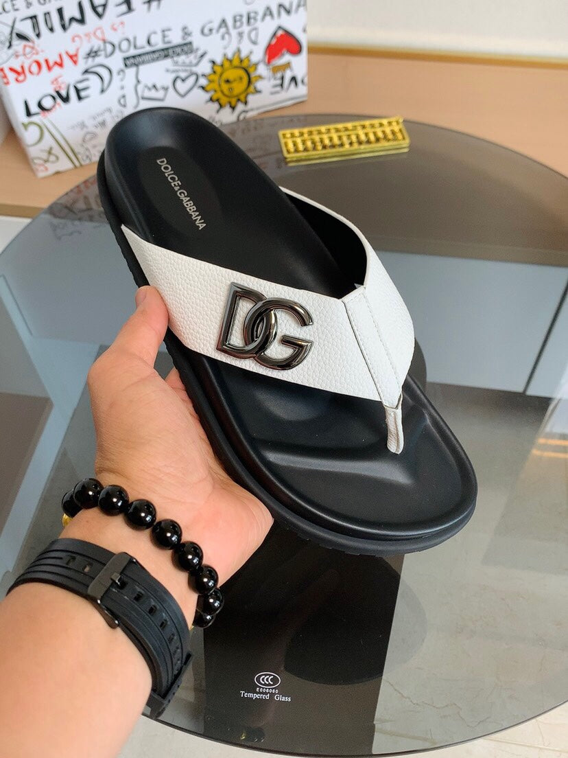 Dolce & Gabbana DG Men's Leather Strap Sandals with Aluminum Buckle