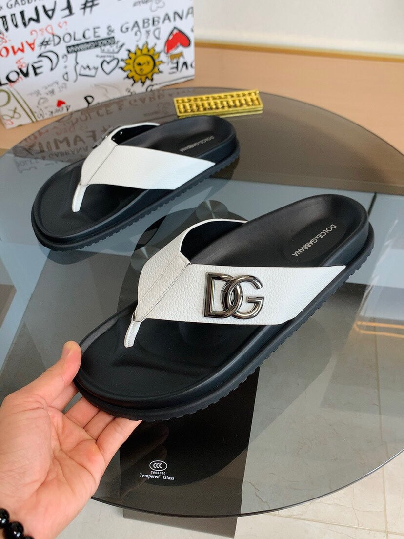 Dolce & Gabbana DG Men's Leather Strap Sandals with Aluminum Buckle