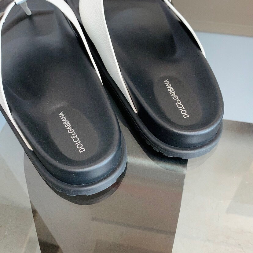 Dolce & Gabbana DG Men's Leather Strap Sandals with Aluminum Buckle