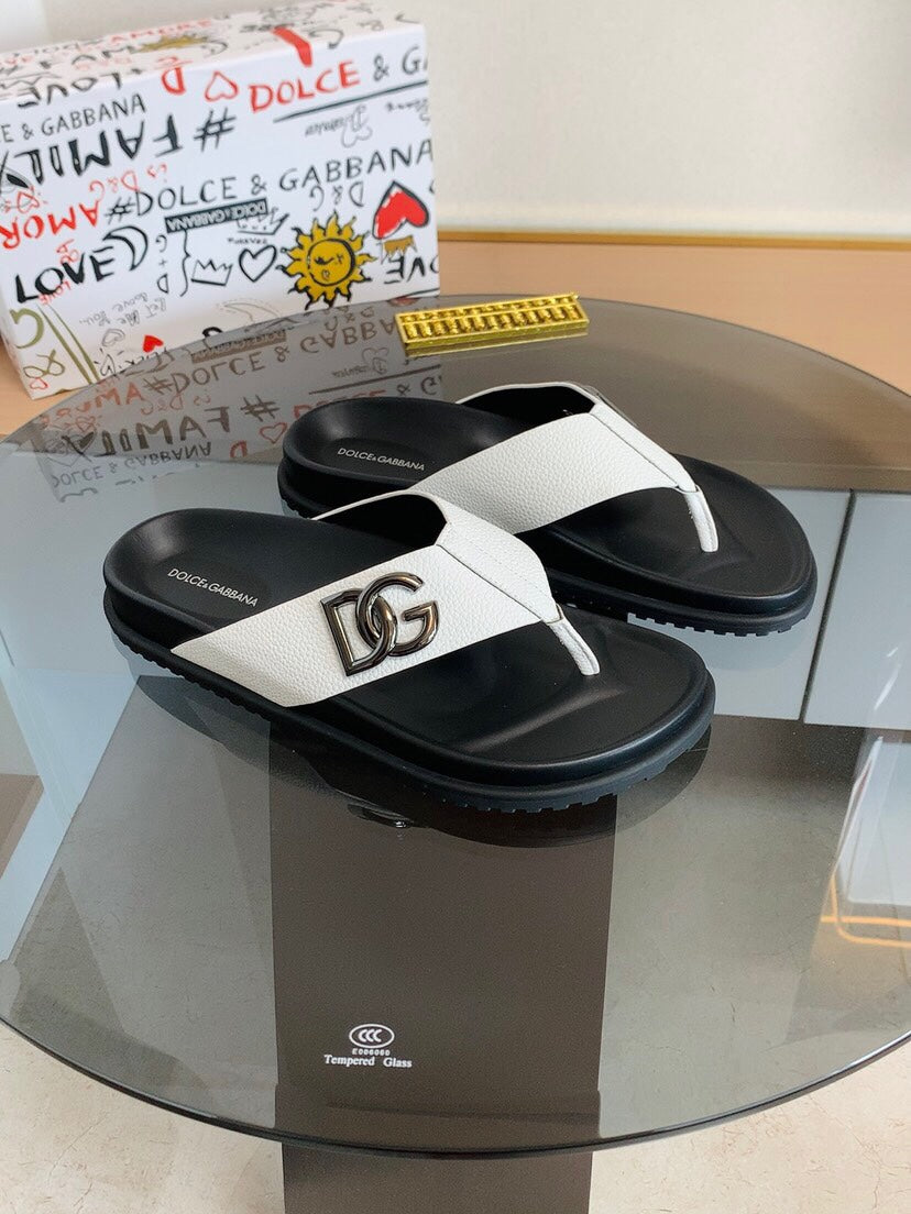 Dolce & Gabbana DG Men's Leather Strap Sandals with Aluminum Buckle