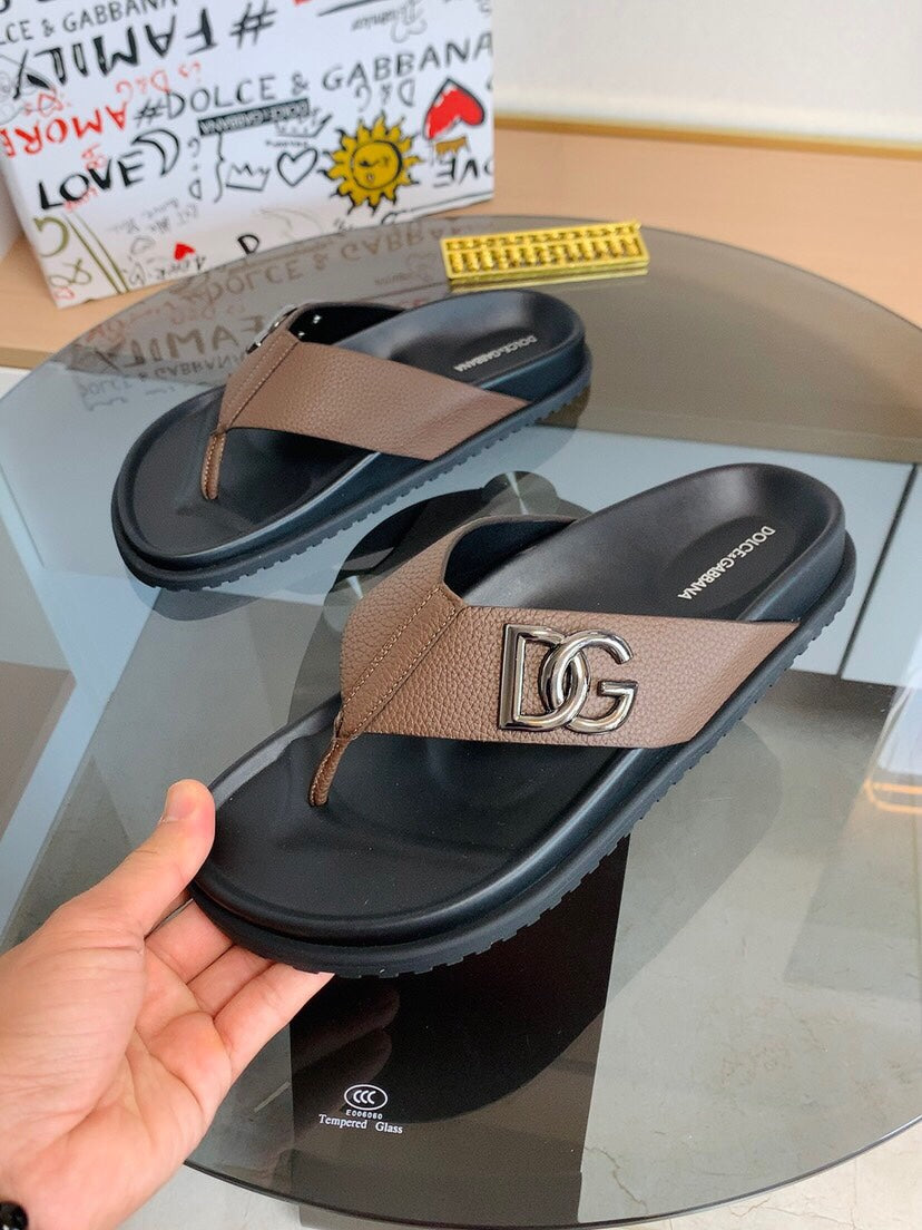 Dolce & Gabbana DG Men's Leather Strap Sandals with Aluminum Buckle