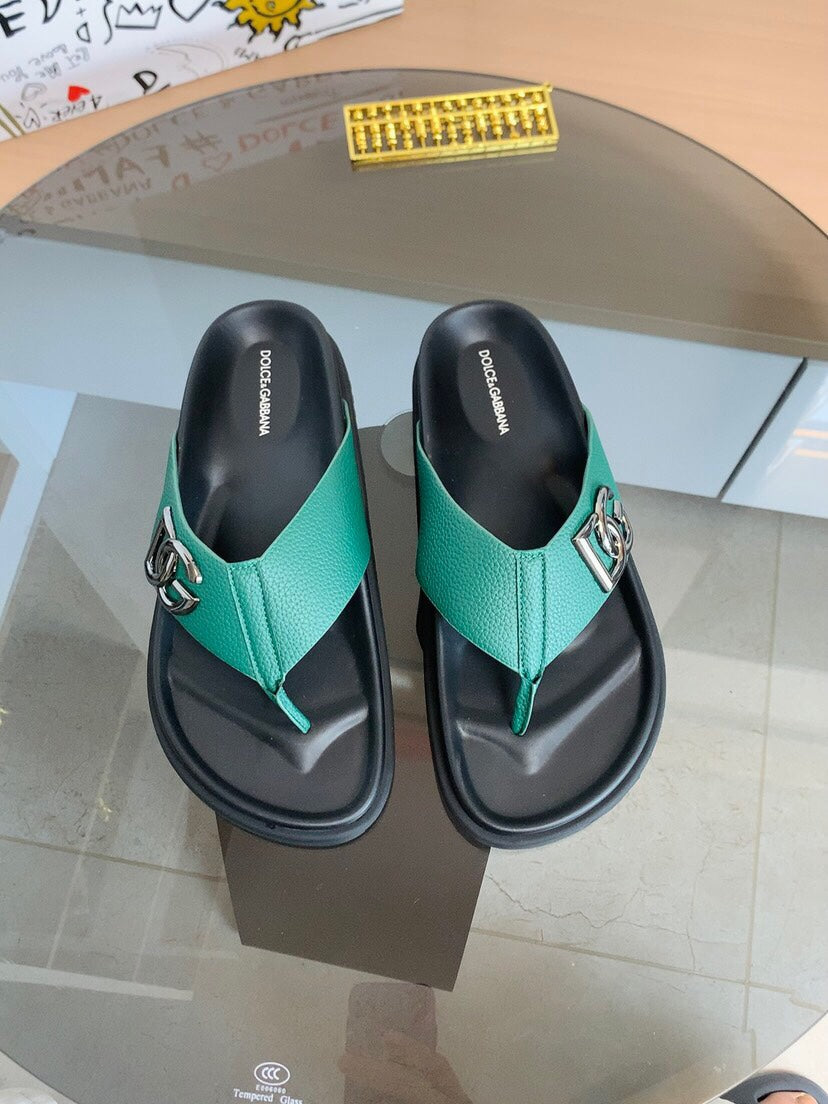 Dolce & Gabbana DG Men's Leather Strap Sandals with Aluminum Buckle
