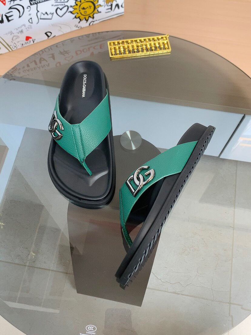 Dolce & Gabbana DG Men's Leather Strap Sandals with Aluminum Buckle