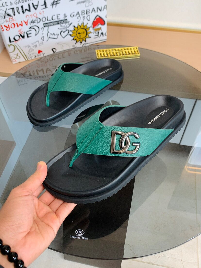Dolce & Gabbana DG Men's Leather Strap Sandals with Aluminum Buckle