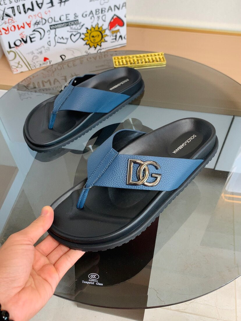 Dolce & Gabbana DG Men's Leather Strap Sandals with Aluminum Buckle