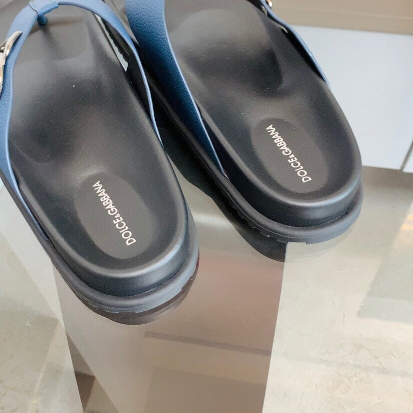 Dolce & Gabbana DG Men's Leather Strap Sandals with Aluminum Buckle