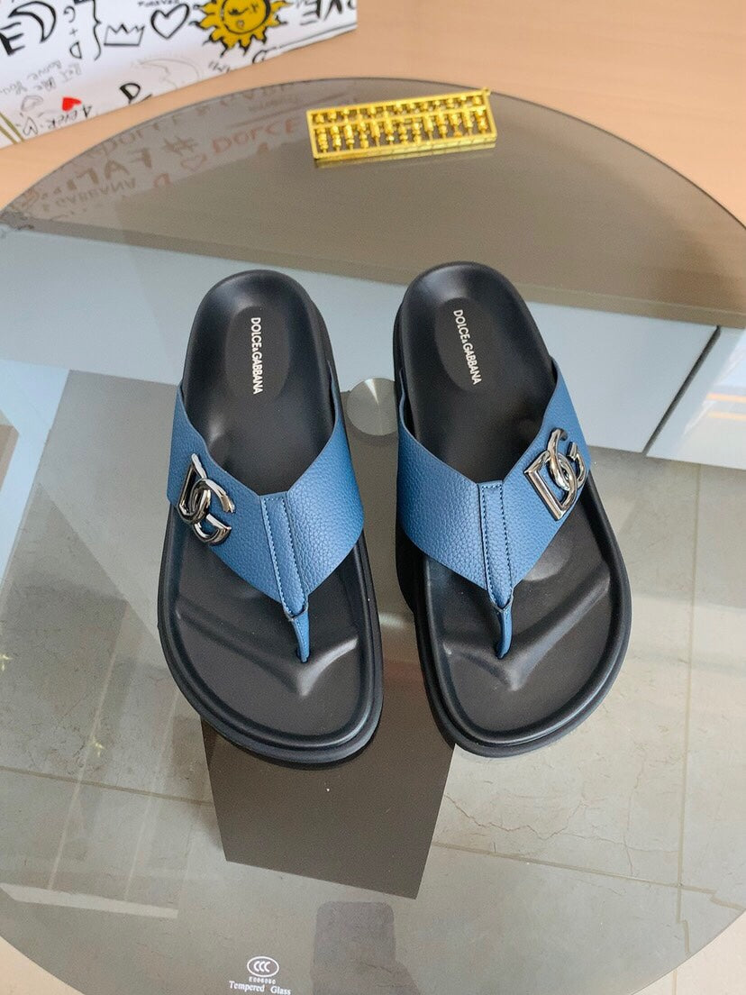 Dolce & Gabbana DG Men's Leather Strap Sandals with Aluminum Buckle