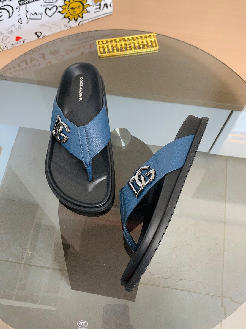 Dolce & Gabbana DG Men's Leather Strap Sandals with Aluminum Buckle