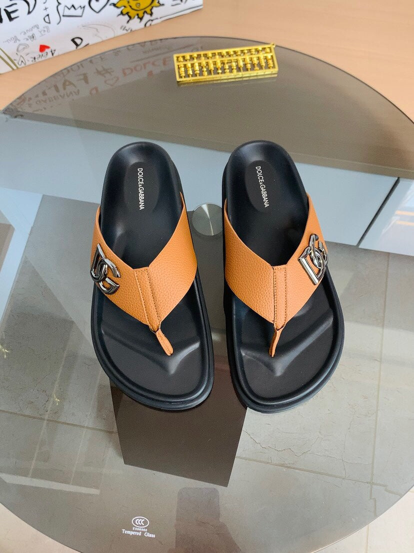 Dolce & Gabbana DG Men's Leather Strap Sandals with Aluminum Buckle