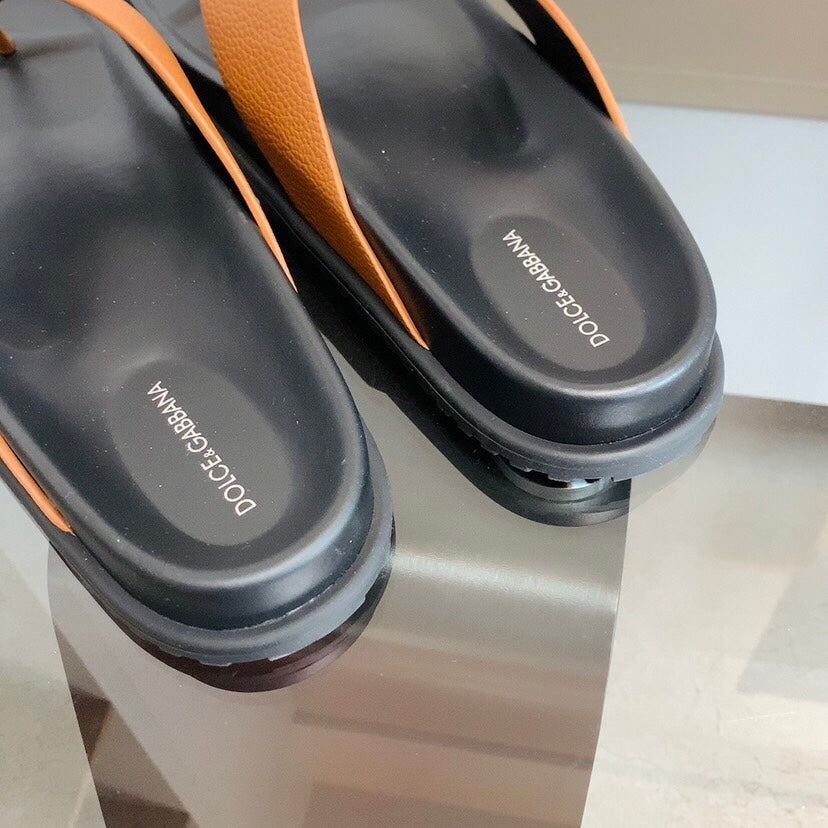 Dolce & Gabbana DG Men's Leather Strap Sandals with Aluminum Buckle