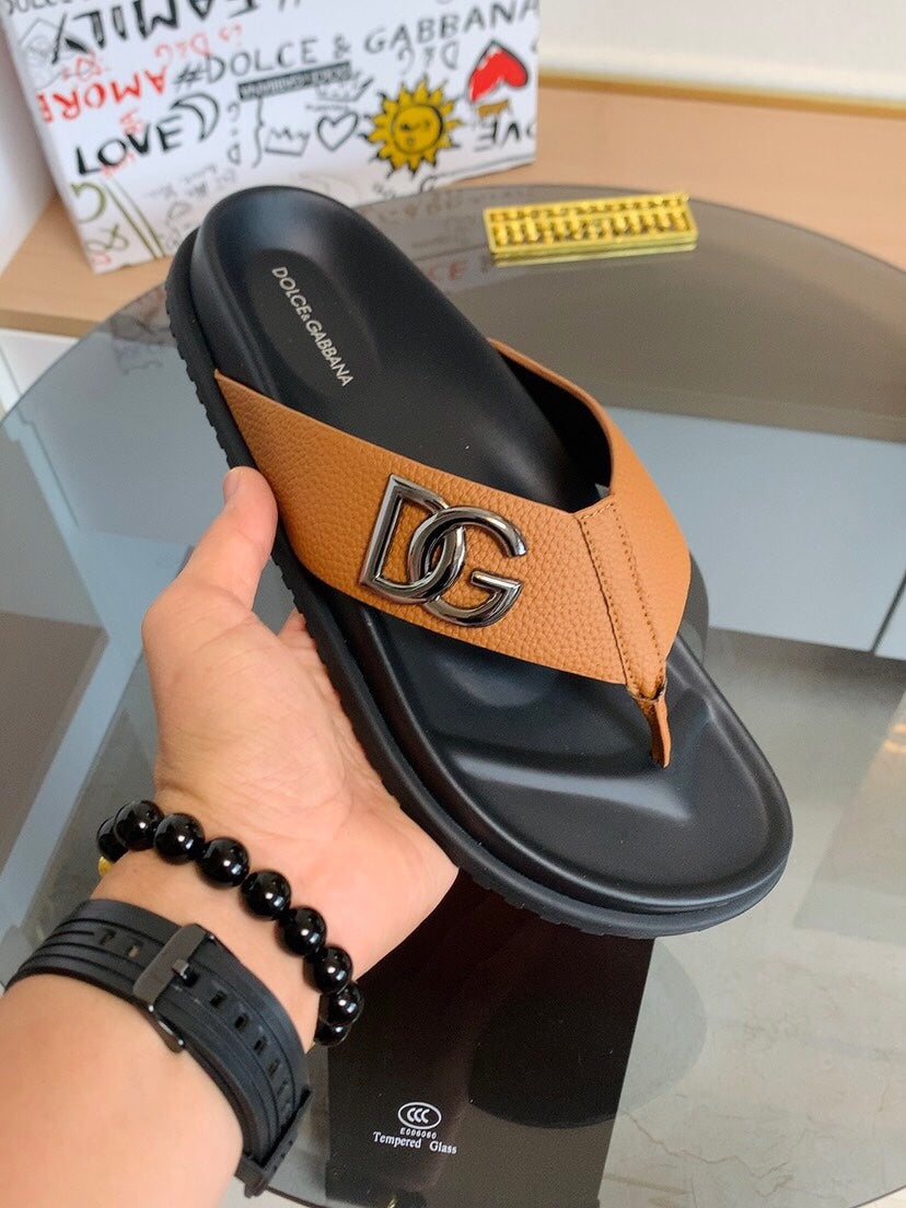 Dolce & Gabbana DG Men's Leather Strap Sandals with Aluminum Buckle