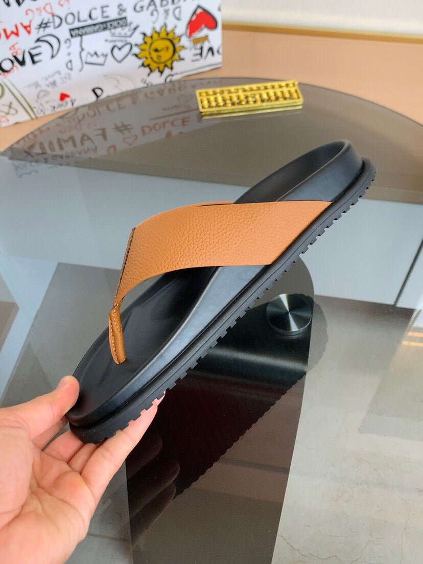 Dolce & Gabbana DG Men's Leather Strap Sandals with Aluminum Buckle