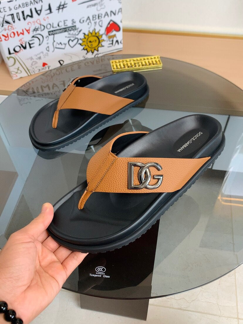 Dolce & Gabbana DG Men's Leather Strap Sandals with Aluminum Buckle