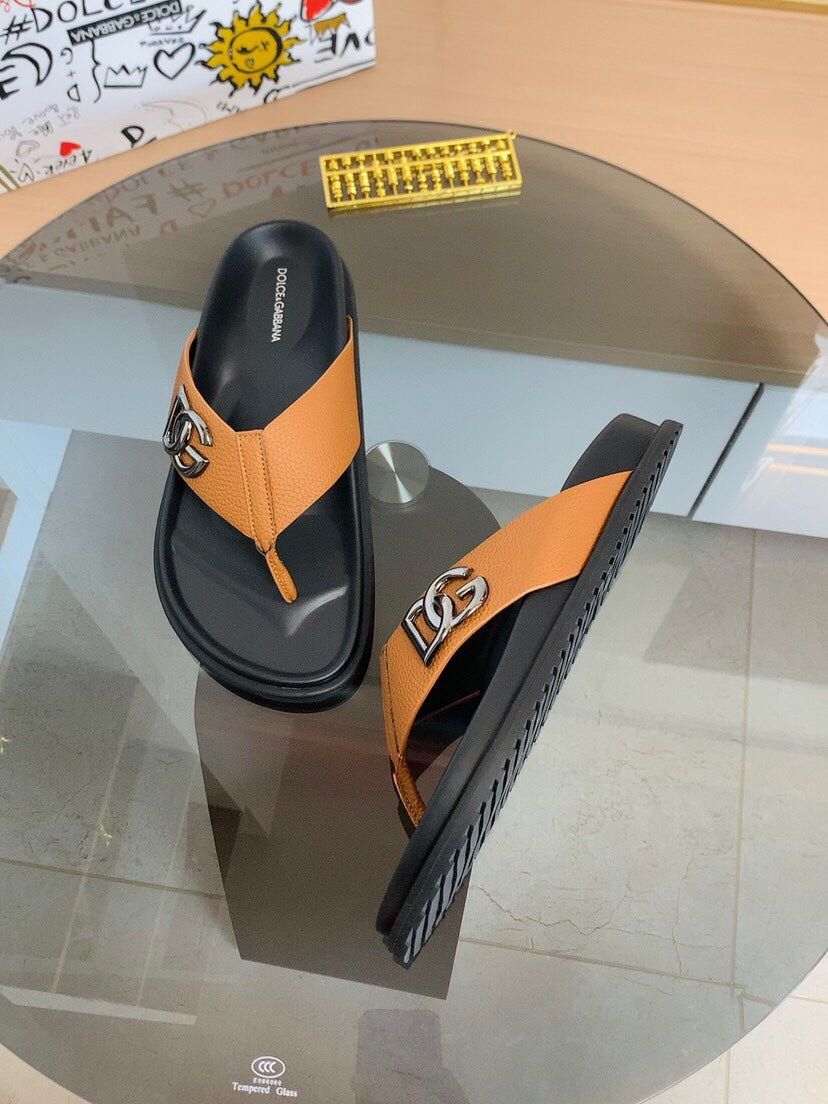 Dolce & Gabbana DG Men's Leather Strap Sandals with Aluminum Buckle