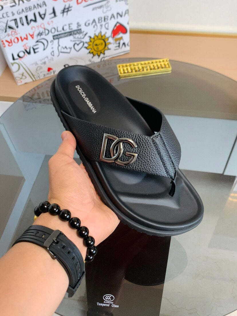 Dolce & Gabbana DG Men's Leather Strap Sandals with Aluminum Buckle