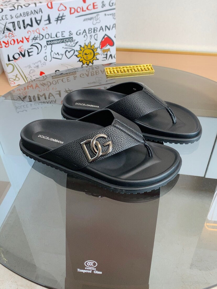 Dolce & Gabbana DG Men's Leather Strap Sandals with Aluminum Buckle