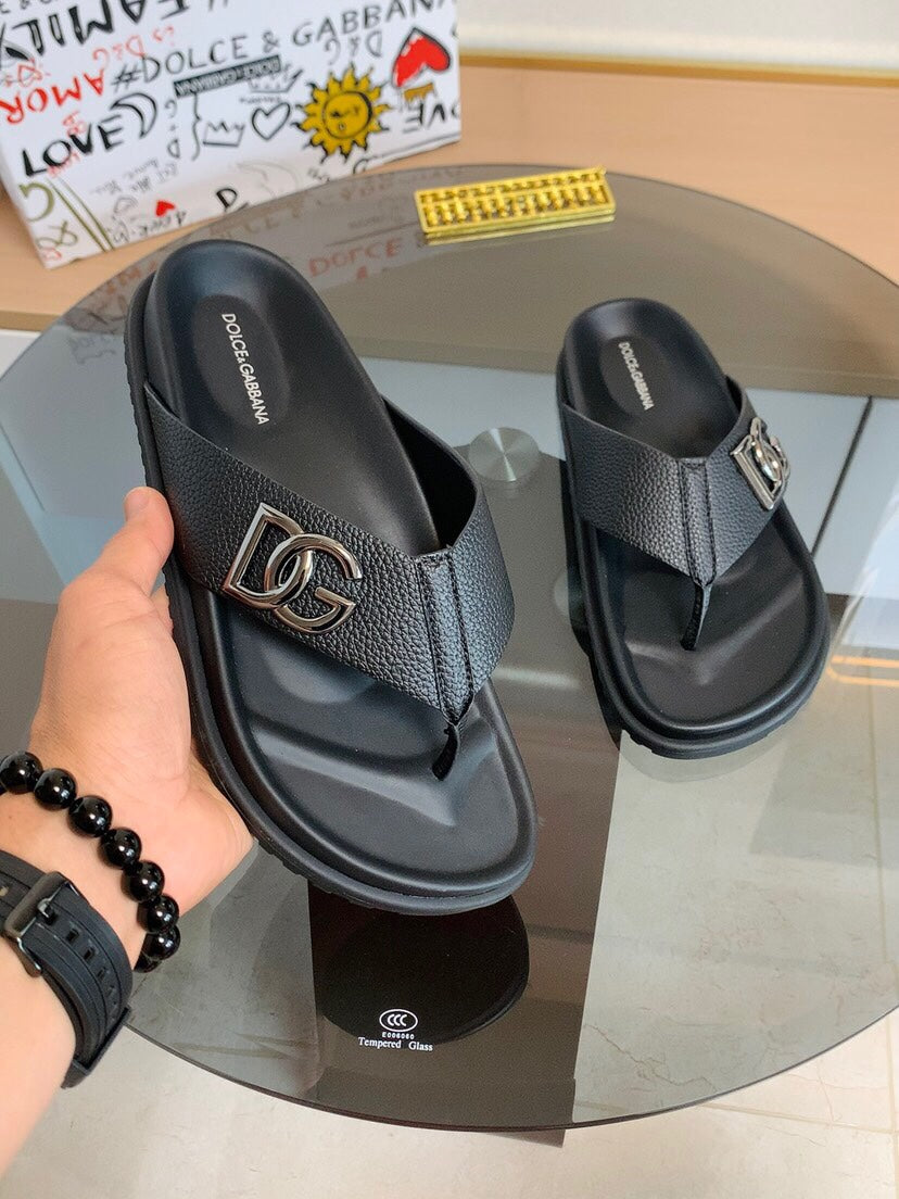 Dolce & Gabbana DG Men's Leather Strap Sandals with Aluminum Buckle