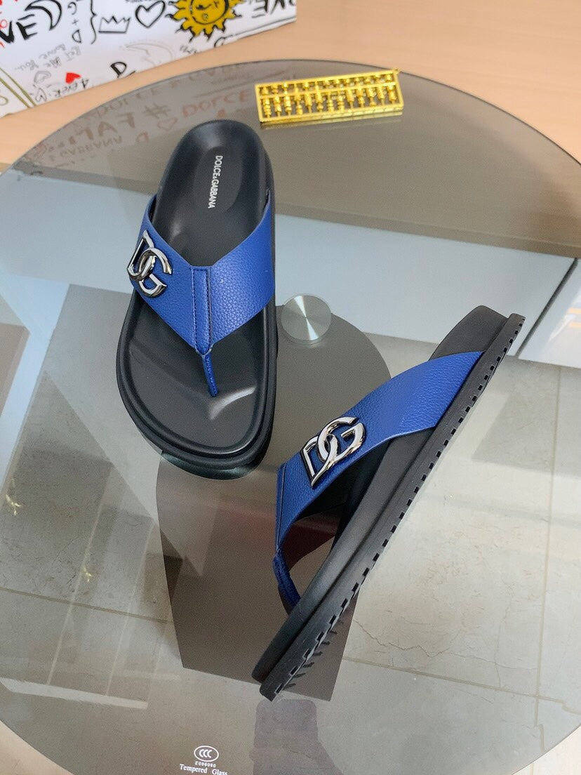 Dolce & Gabbana DG Men's Leather Strap Sandals with Aluminum Buckle