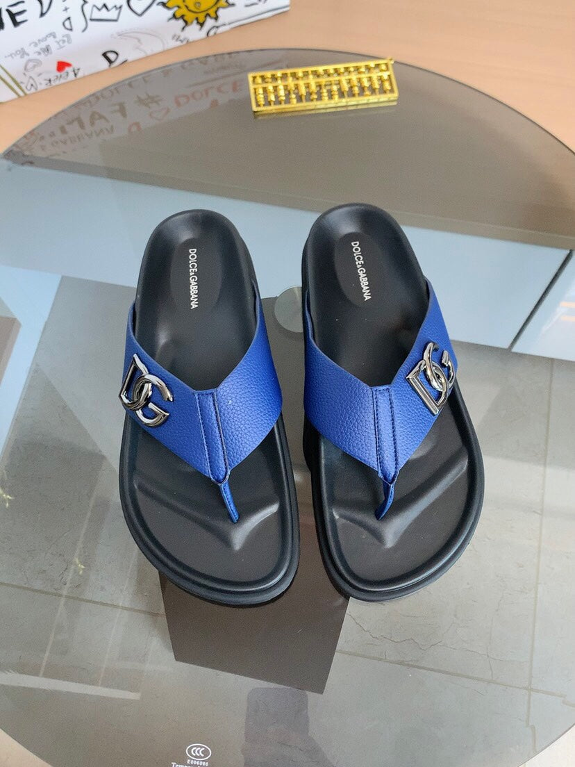 Dolce & Gabbana DG Men's Leather Strap Sandals with Aluminum Buckle