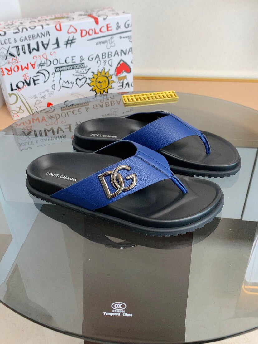 Dolce & Gabbana DG Men's Leather Strap Sandals with Aluminum Buckle