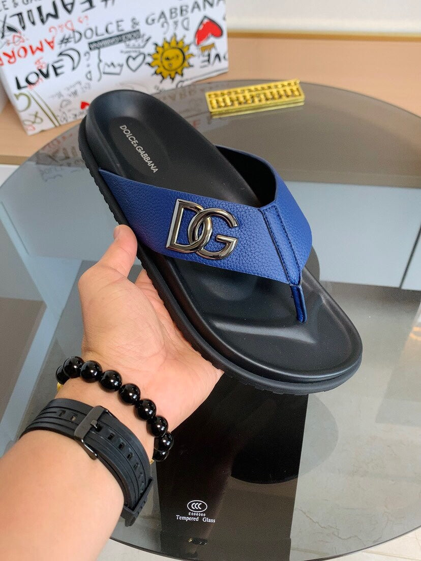Dolce & Gabbana DG Men's Leather Strap Sandals with Aluminum Buckle