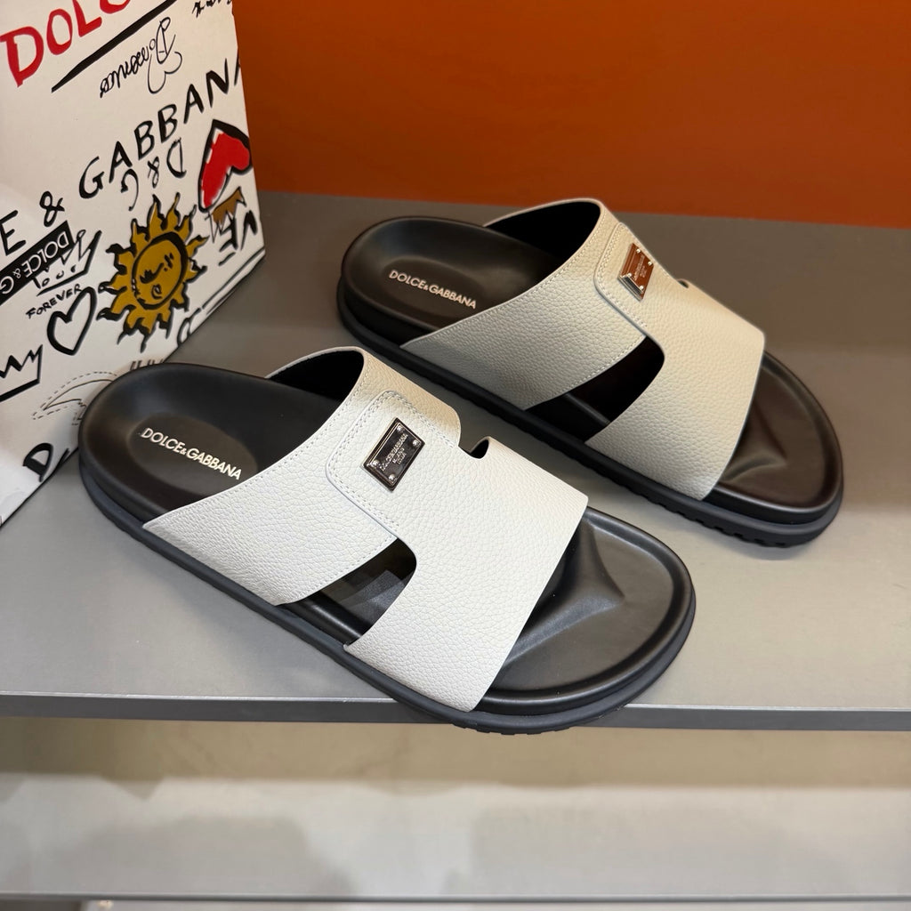 Dolce & Gabbana DG Men's Leather Strap Sandals with Aluminum Buckle