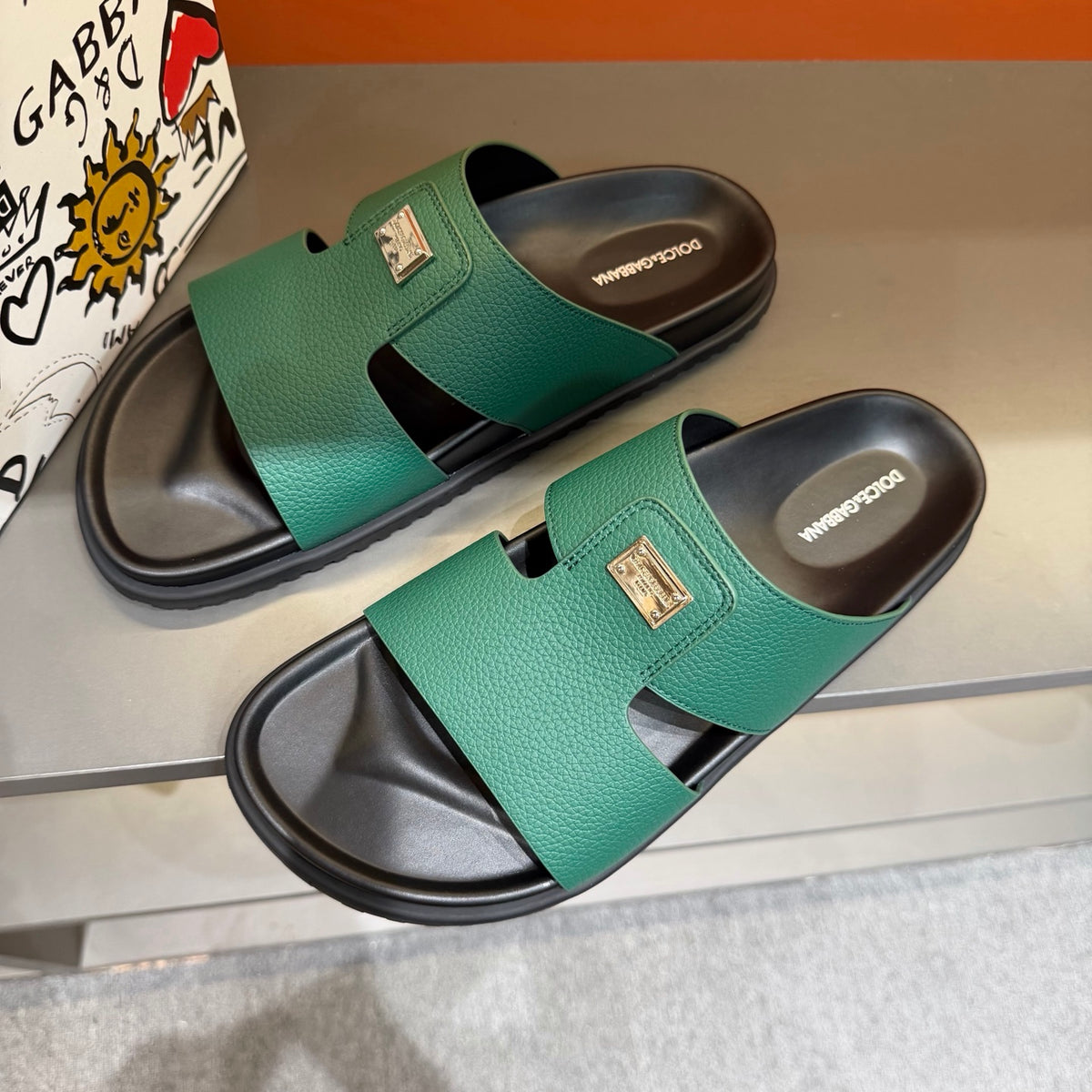 Dolce & Gabbana DG Men's Leather Strap Sandals with Aluminum Buckle