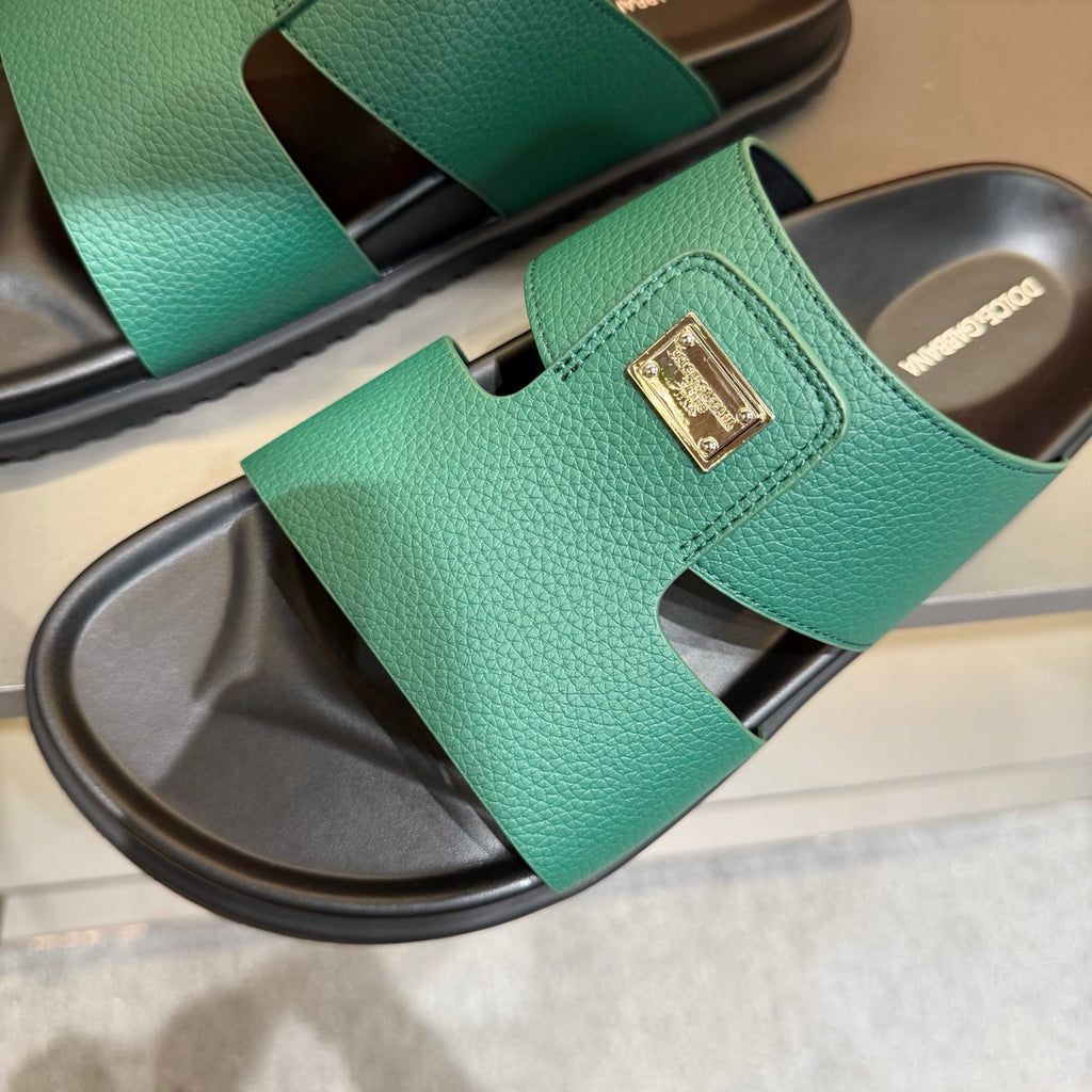 Dolce & Gabbana DG Men's Leather Strap Sandals with Aluminum Buckle