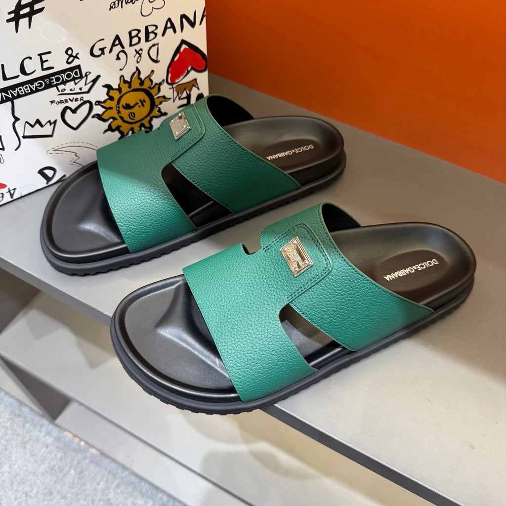 Dolce & Gabbana DG Men's Leather Strap Sandals with Aluminum Buckle