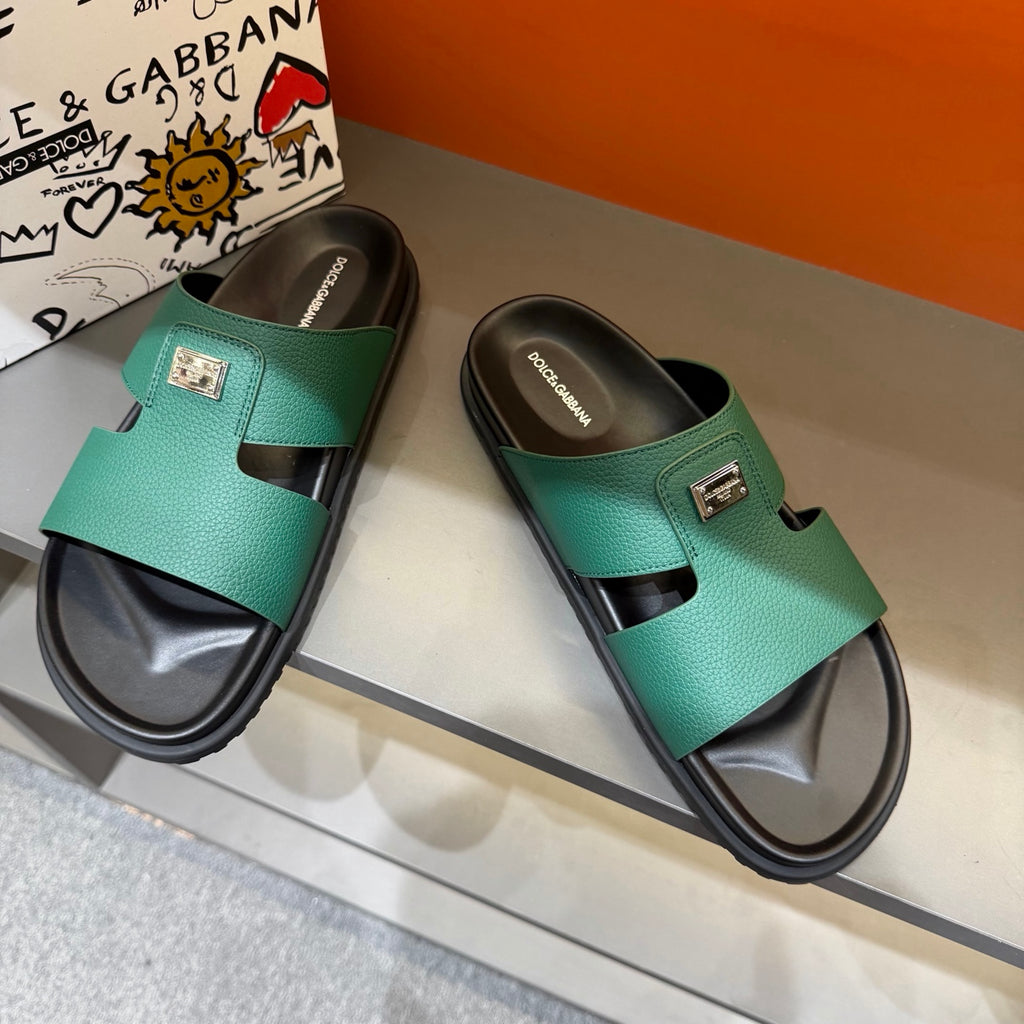 Dolce & Gabbana DG Men's Leather Strap Sandals with Aluminum Buckle