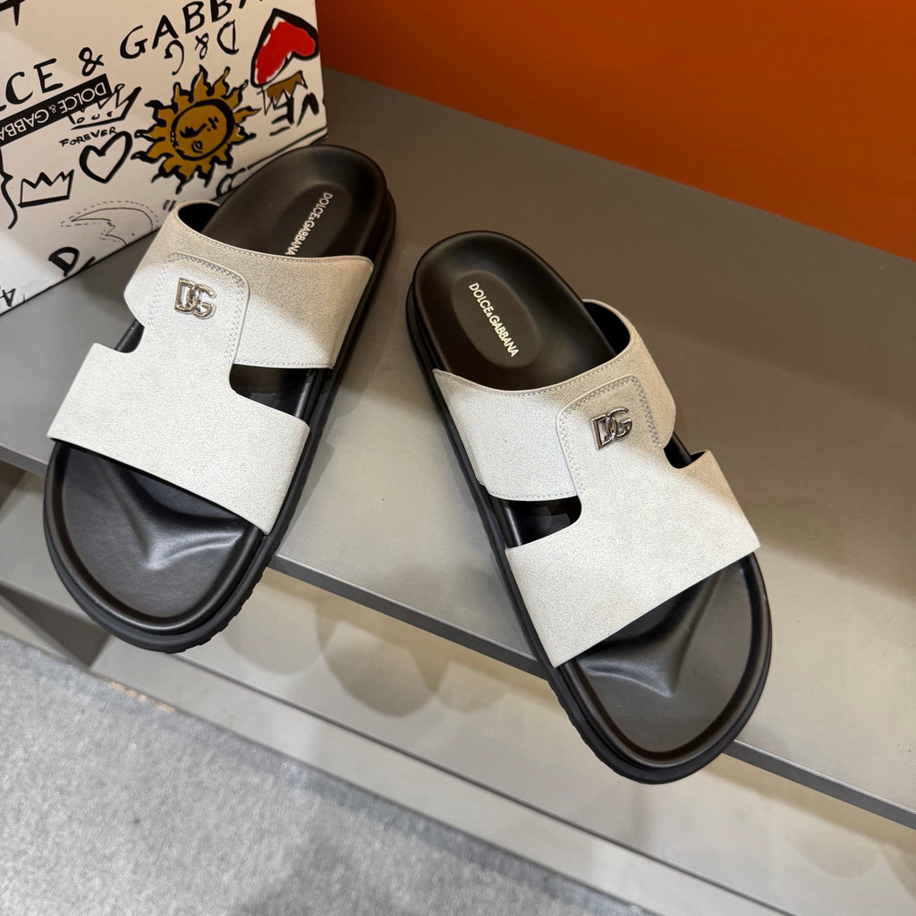 Dolce & Gabbana DG Men's Leather Strap Sandals with Aluminum Buckle