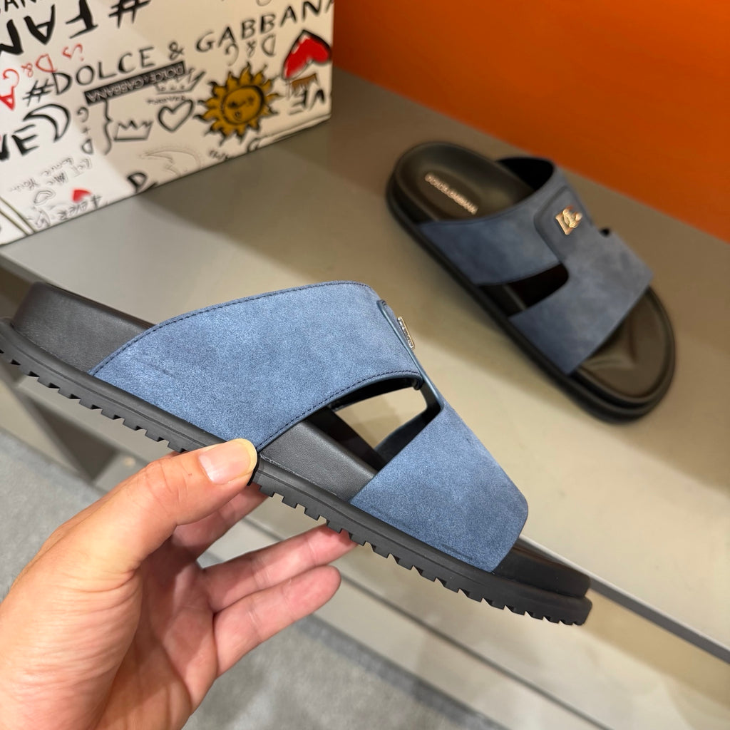 Dolce & Gabbana DG Men's Leather Strap Sandals with Aluminum Buckle