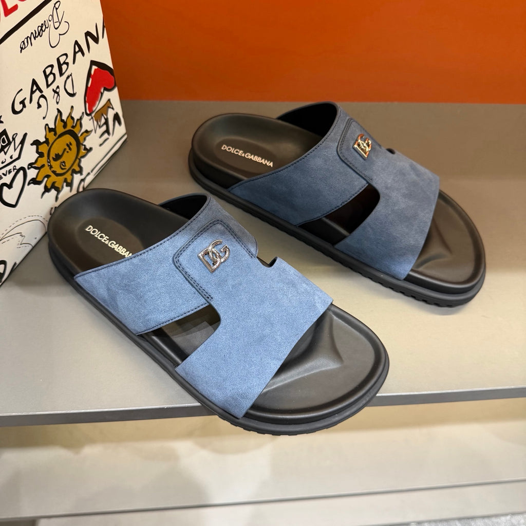 Dolce & Gabbana DG Men's Leather Strap Sandals with Aluminum Buckle