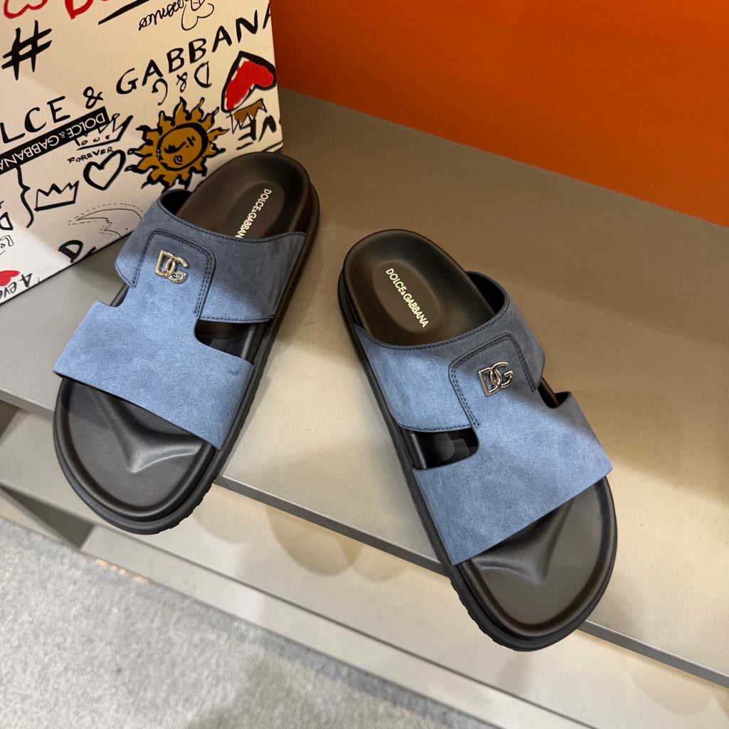 Dolce & Gabbana DG Men's Leather Strap Sandals with Aluminum Buckle