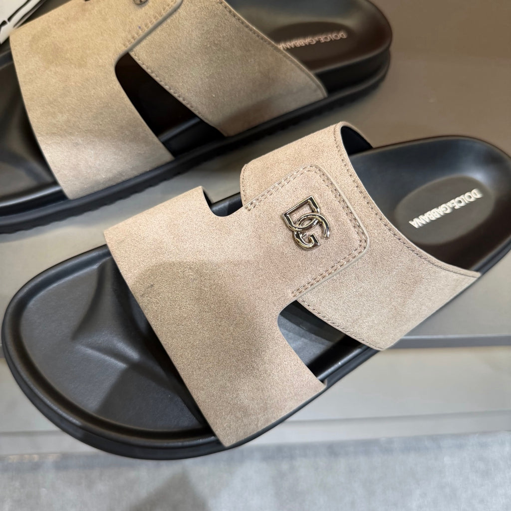Dolce & Gabbana DG Men's Leather Strap Sandals with Aluminum Buckle