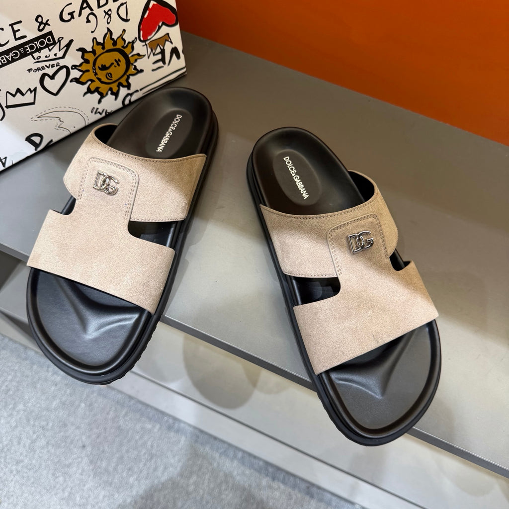 Dolce & Gabbana DG Men's Leather Strap Sandals with Aluminum Buckle