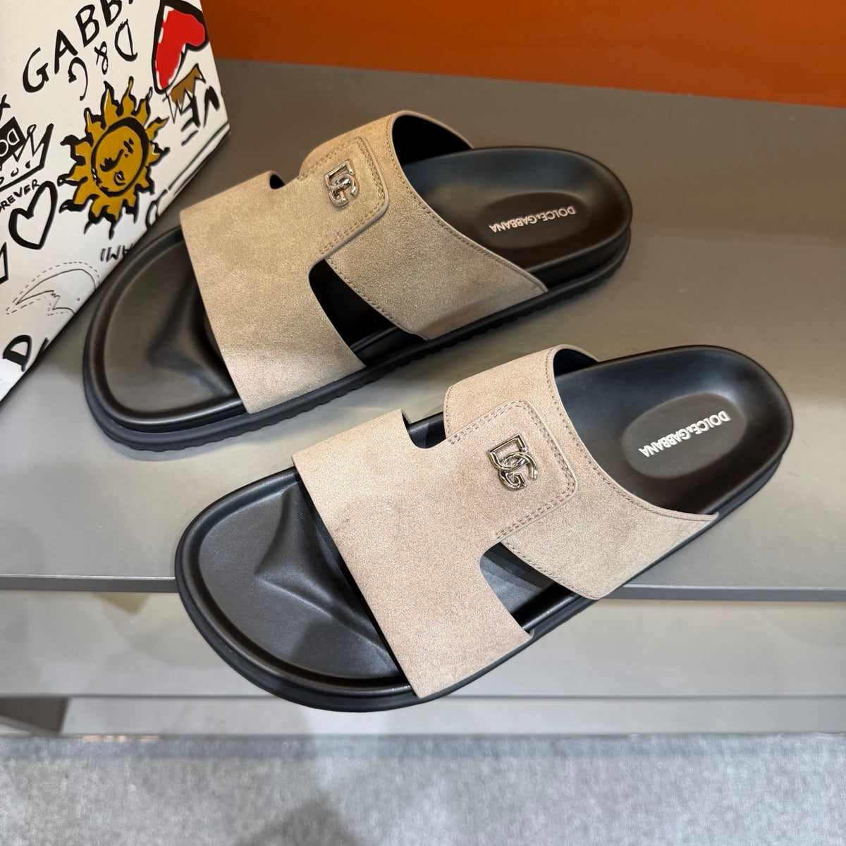 Dolce & Gabbana DG Men's Leather Strap Sandals with Aluminum Buckle