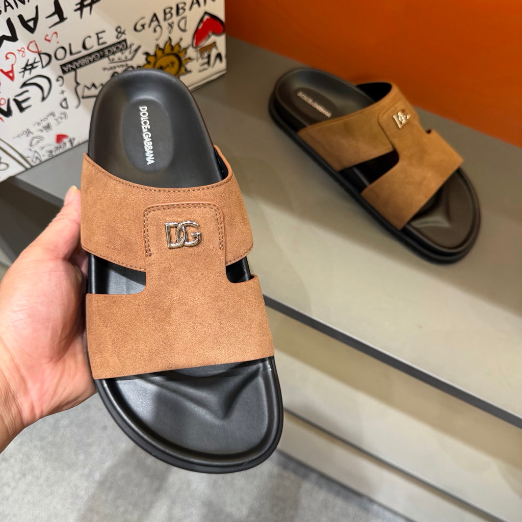 Dolce & Gabbana DG Men's Leather Strap Sandals with Aluminum Buckle