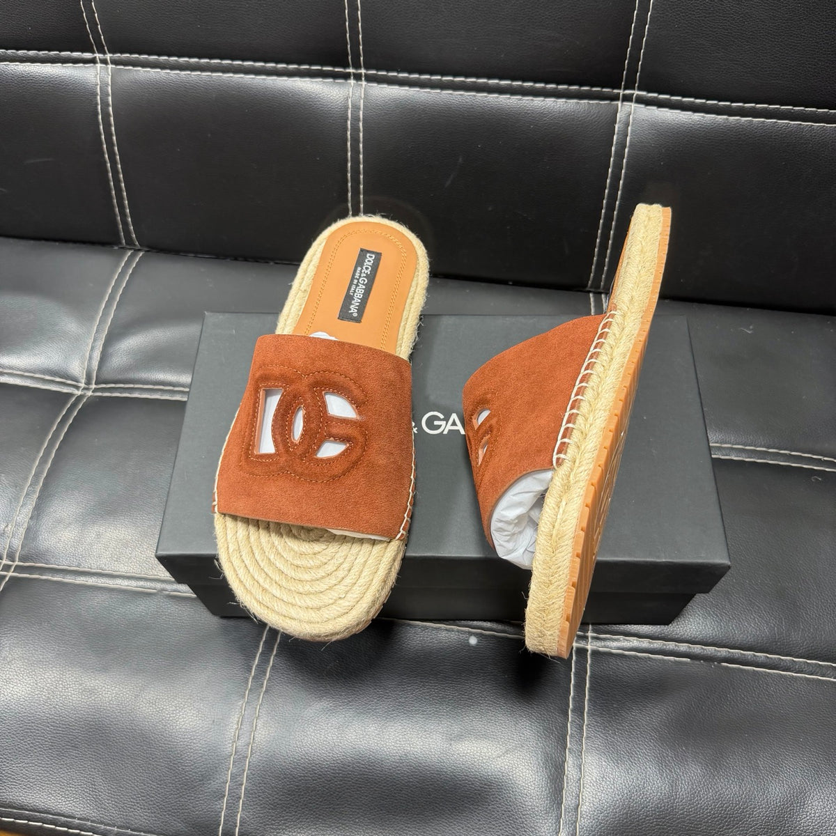 Dolce & Gabbana DG Men's Leather Strap Sandals with Aluminum Buckle