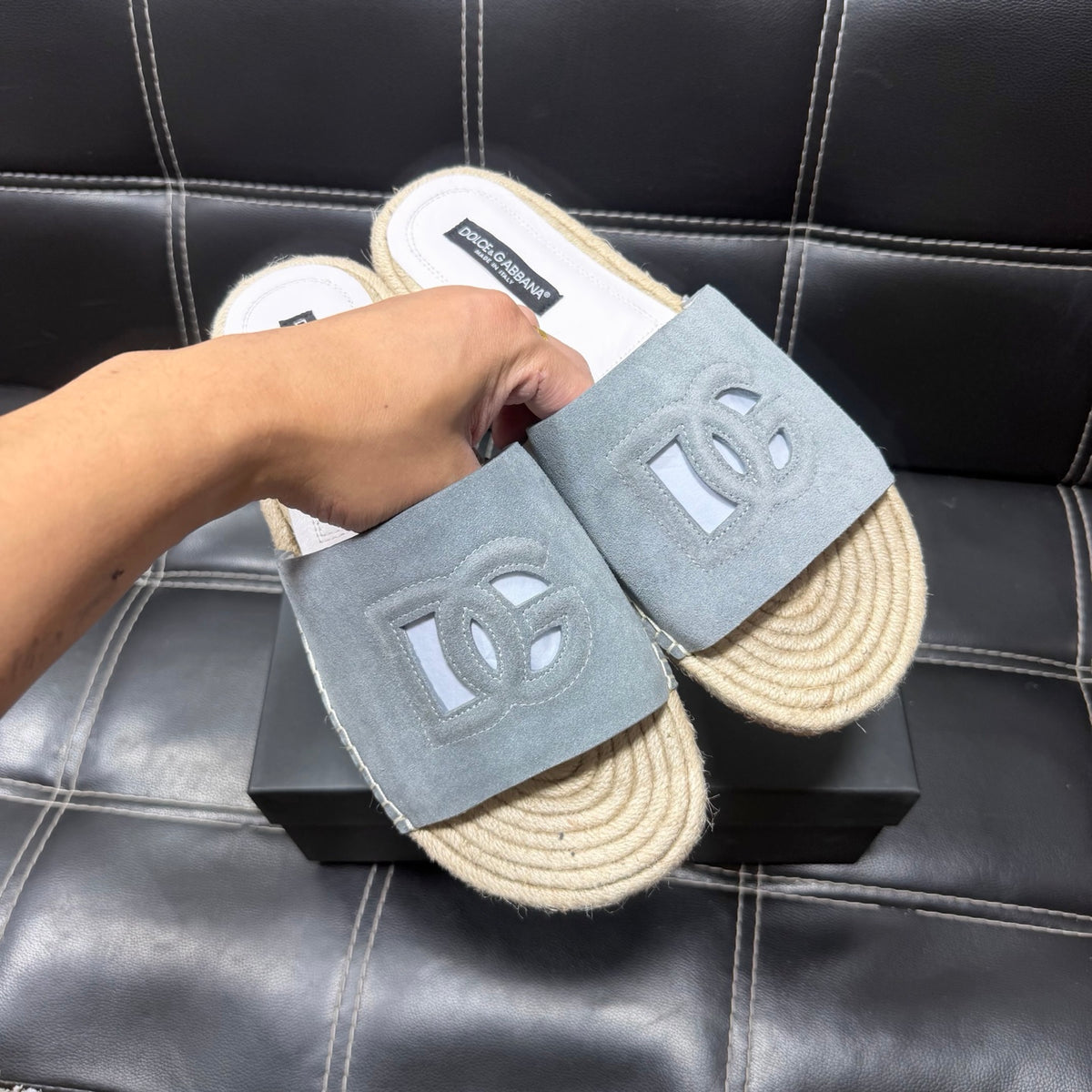 Dolce & Gabbana DG Men's Leather Strap Sandals with Aluminum Buckle